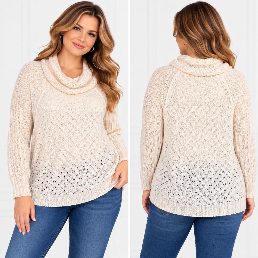 Y2K Apt 9 Womens Blush Pink Cowl Neck Open Knit Sweater Pullover Long Sleeve Lar